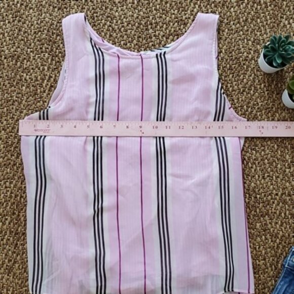 Halogen Women's Sleeveless Blouse Size Small Pink Black Striped Dress Tank Top - Picture 6 of 14